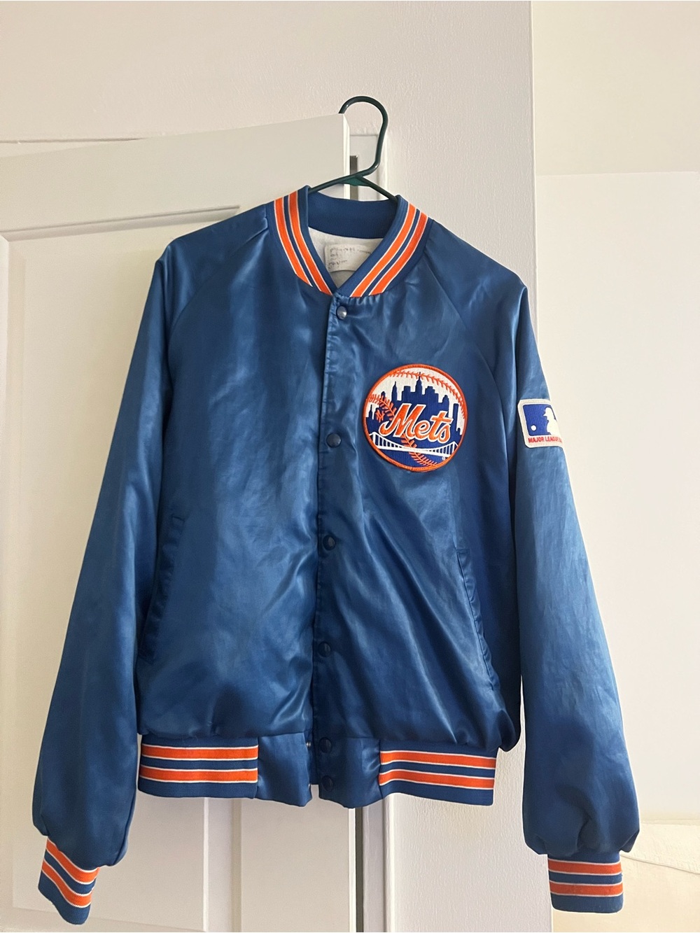 Vintage New York Mets Satin Bomber Jacket - Royal Blue & Orange